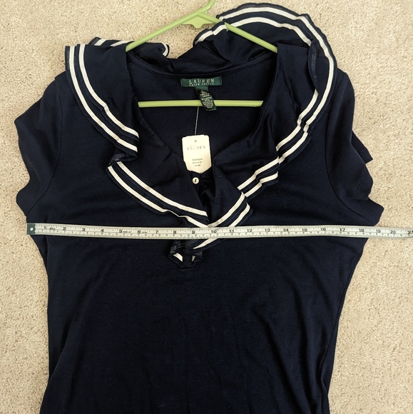 NWT Lauren by Ralph Lauren Navy Ruffled Blouse - Picture 11 of 11